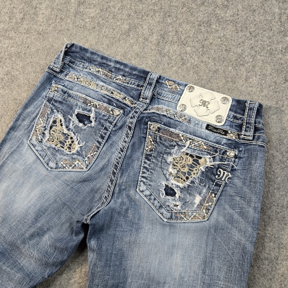Miss Me Jeans Womens 28 Fits 33x32 Blue Denim Bedazzled Easy Straight Fit Faded